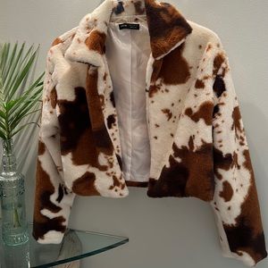 Shein soft cozy  cow print crop jacket